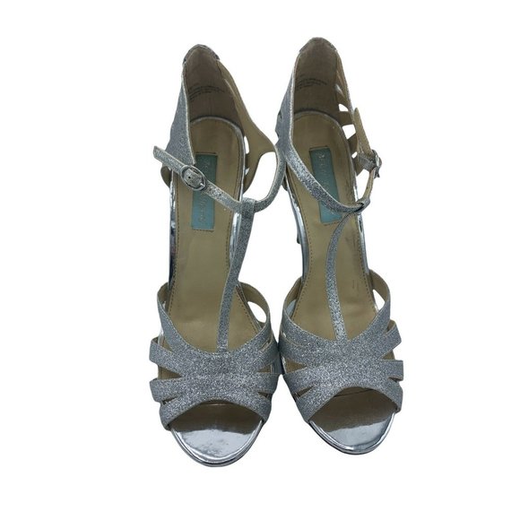 Betsey Johnson Size 8.5 Silver Sparkly High Heels - Picture 2 of 10
